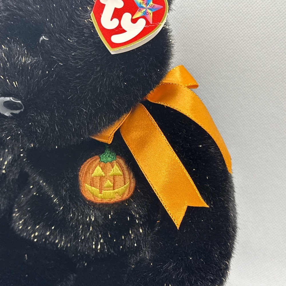 TY Beanie Buddy Haunt 14" Black & Gold Halloween Bear Retired Creased Tag 2002 - Picture 6 of 13
